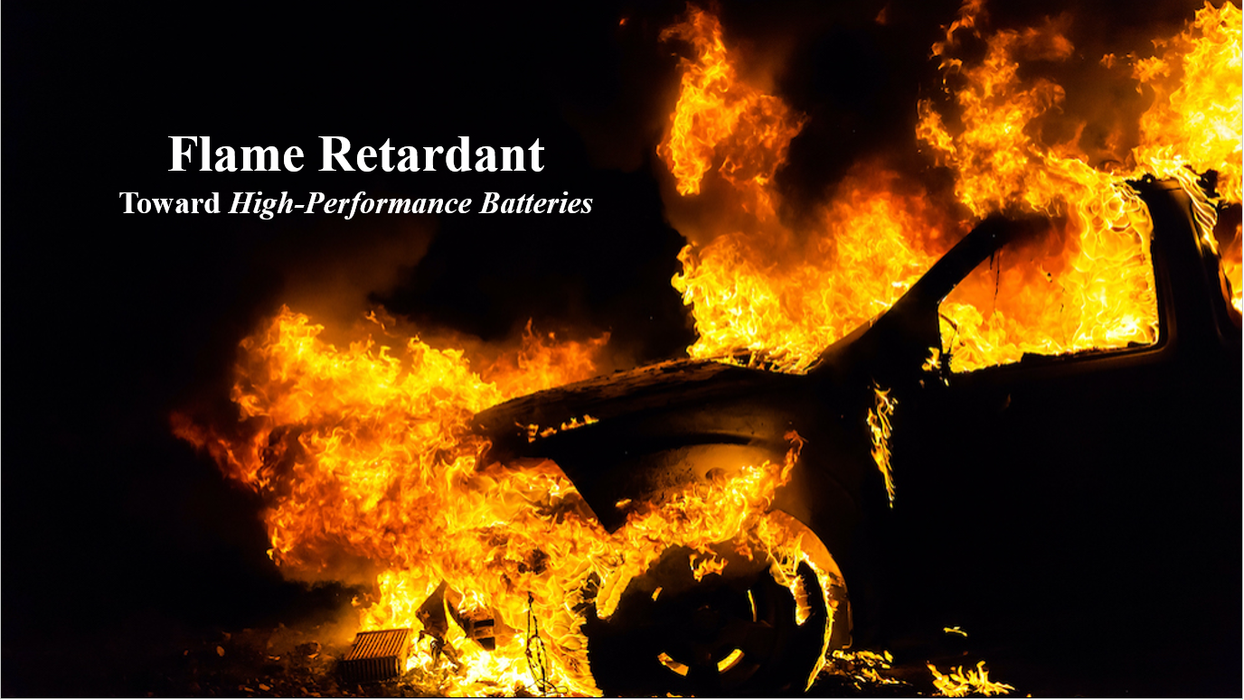 Success of the electrical vehicle industry has been seriously challenged by the safety concerns related to battery fire incidents. To facilitate the take-up of this technology, we’re developing flame retardants that can minimize fire development during battery failures.